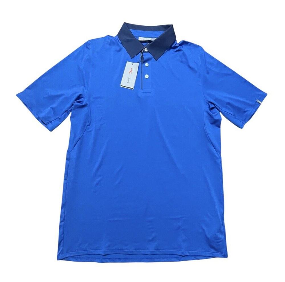 NWT Kjus Superload Polo Shirt Mens Size Medium/50 Blue Golf Performance UPF 50+